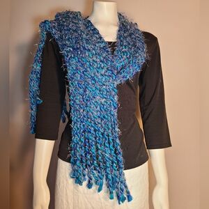 Handmade blue silver peacock scarf